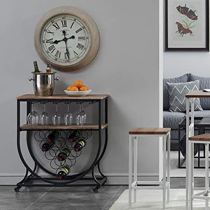 O&K FURNITURE Industrial Bar Cart on Wheels for Home, Wine Rack Cart with Glass Holder, Vintage Brown