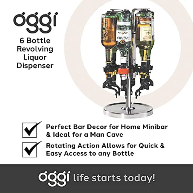 OGGI Professional 6-Bottle Revolving Liquor Dispenser, Stainless Steel