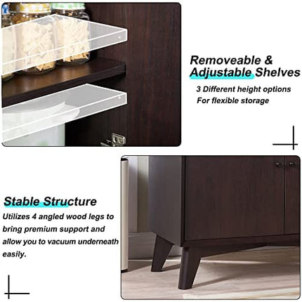 OKD Coffee Bar Cabinet, 31.5" Wide Mid Century Modern Buffet Sideboard with Drawers and Adjustable Storage Shelves, Floor Cabinet for Dining Room, Living Room, Kitchen, Bathroom, Espresso