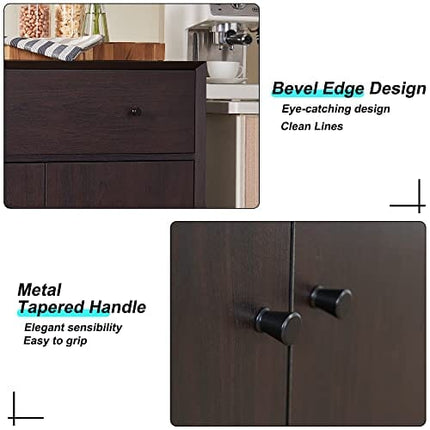 OKD Coffee Bar Cabinet, 31.5" Wide Mid Century Modern Buffet Sideboard with Drawers and Adjustable Storage Shelves, Floor Cabinet for Dining Room, Living Room, Kitchen, Bathroom, Espresso