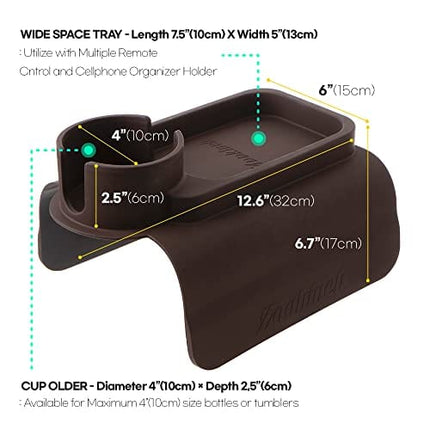 Silicone Cup Holder Tray for Arm Chair Couch Caddy Sofa Recliner - Anti-Slip Armrest Remote Control and Cellphone Organizer Holder (02. Brown)