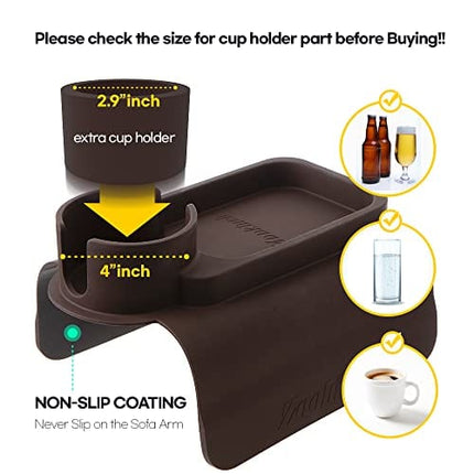 Silicone Cup Holder Tray for Arm Chair Couch Caddy Sofa Recliner - Anti-Slip Armrest Remote Control and Cellphone Organizer Holder (02. Brown)