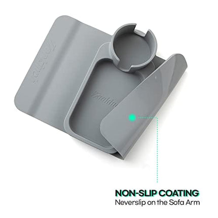 Silicone Cup Holder Tray for Arm Chair Couch Caddy Sofa Recliner - Anti-Slip Armrest Remote Control and Cellphone Organizer Holder (02. Brown)