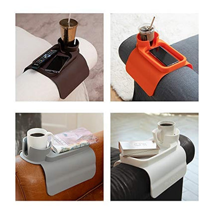 Silicone Cup Holder Tray for Arm Chair Couch Caddy Sofa Recliner - Anti-Slip Armrest Remote Control and Cellphone Organizer Holder (02. Brown)
