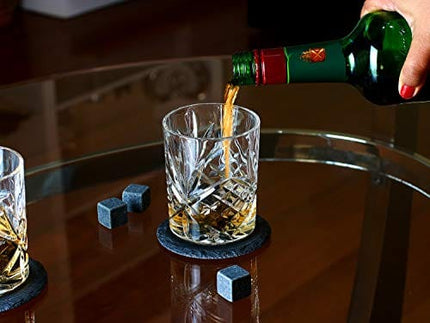 Premium Whiskey Stones Gift Set - 2 Diamond Cut Whiskey Glasses, 8 Chilling Whisky Rocks, 2 Slate Coasters, Steel Tongs, Luxury Wooden Box, Ideal For Scotch And Bourbon Drinks, Great Gift For Men