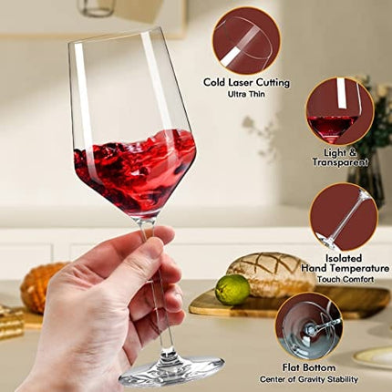 ONEARF Wine Glasses Set of 4,15oz Hand Blown White and Red Wine Glasses.Lead-Free Premium Crystal Clear Glass Burgundy Boardeaux Wine Glass Set for Daily Use Wedding Anniversary or Birthday Gift
