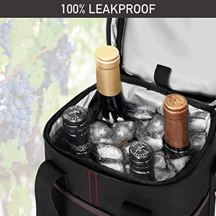 OPUX 4 Bottle Wine Tote Carrier | Insulated Wine Cooler Bag for Travel Picnic BYOB | Portable Leakproof Padded Wine Bag with Shoulder Strap for Dinner Christmas Wine Gift for Women Men (Black)