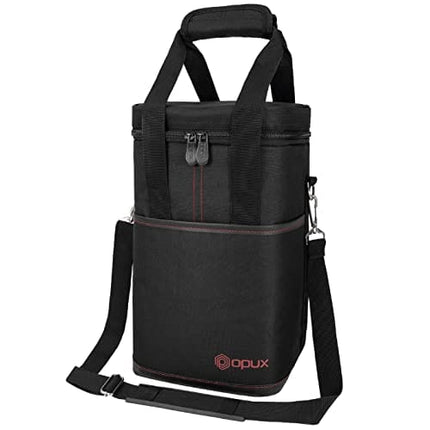 OPUX 4 Bottle Wine Tote Carrier | Insulated Wine Cooler Bag for Travel Picnic BYOB | Portable Leakproof Padded Wine Bag with Shoulder Strap for Dinner Christmas Wine Gift for Women Men (Black)