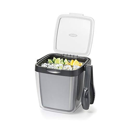 OXO Good Grips Double Wall Ice Bucket with Tongs and Garnish Tray,Gray, 7.37"L x 8.5"W x 7.5"H