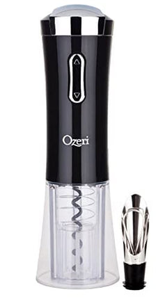 Ozeri Nouveaux II Electric Wine Opener in Black, with Foil Cutter, Wine Pourer and Stopper