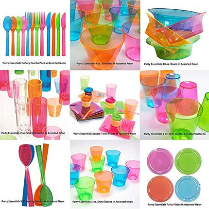 Party Essentials Hard Plastic 1.5 Ounce Tube Shots, Pack of 15, Assorted Neon