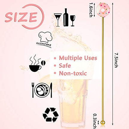 8 Pcs Coffee Stirrers Reusable 7.5 Inch Donut Swizzle Cocktail Spoon Stainless Steel Long Handle Tall Spoon for Coffee Beverage Cocktail Drink, Gold and Silver