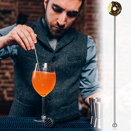 8 Pcs Coffee Stirrers Reusable 7.5 Inch Donut Swizzle Cocktail Spoon Stainless Steel Long Handle Tall Spoon for Coffee Beverage Cocktail Drink, Gold and Silver