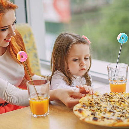 8 Pcs Coffee Stirrers Reusable 7.5 Inch Donut Swizzle Cocktail Spoon Stainless Steel Long Handle Tall Spoon for Coffee Beverage Cocktail Drink, Gold and Silver