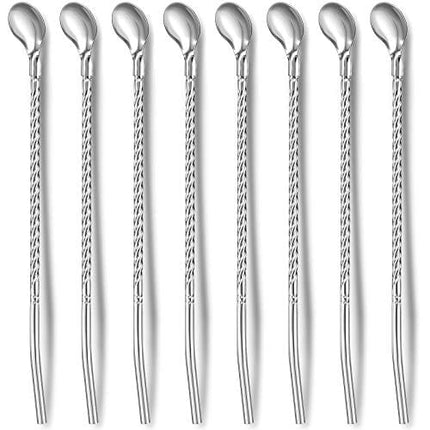 8 Pieces Spoon Straw Iced Tea Spoon Stainless Steel Spoon Straw 8.7 Inch Reusable Bar Spoon Straw for Mixing, Stirring and Drinking