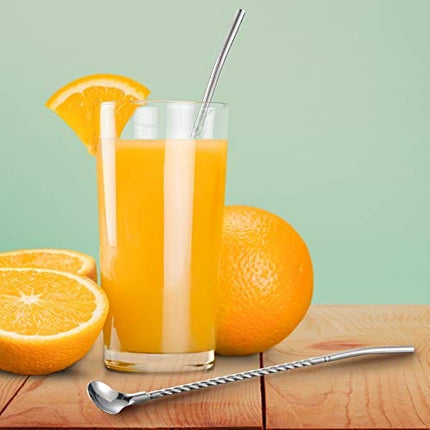8 Pieces Spoon Straw Iced Tea Spoon Stainless Steel Spoon Straw 8.7 Inch Reusable Bar Spoon Straw for Mixing, Stirring and Drinking