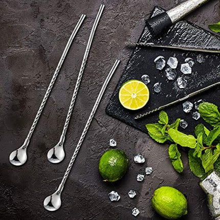 8 Pieces Spoon Straw Iced Tea Spoon Stainless Steel Spoon Straw 8.7 Inch Reusable Bar Spoon Straw for Mixing, Stirring and Drinking