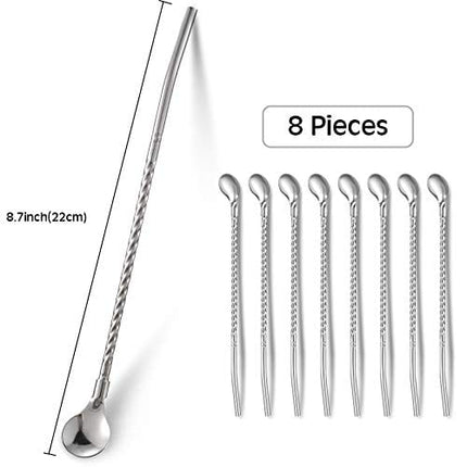 8 Pieces Spoon Straw Iced Tea Spoon Stainless Steel Spoon Straw 8.7 Inch Reusable Bar Spoon Straw for Mixing, Stirring and Drinking