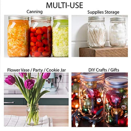 Wide Mouth Mason Jars 16 oz. (12 Pack) - Pint Size Jars with Airtight Lids and Bands for Canning, Fermenting, Pickling, or DIY Decors and Projects Bundled with Jar Opener
