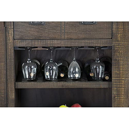 Pemberly Row 80" Farmhouse Transitional Wood Home Bar Unit Cabinet Set with Stemware Rack, Wine Storage for Dining Room Kitchen in Tobacco Leaf