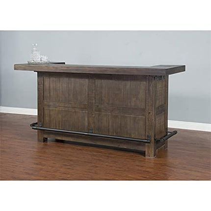 Pemberly Row 80" Farmhouse Transitional Wood Home Bar Unit Cabinet Set with Stemware Rack, Wine Storage for Dining Room Kitchen in Tobacco Leaf