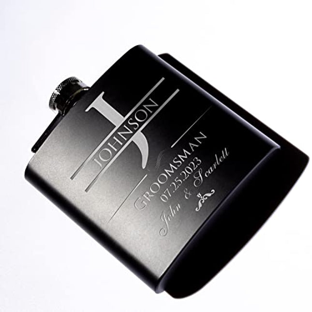 P Lab Only 1 - Groomsmen Gifts For Wedding, Wedding Favor Customized Flask w Optional Gift Box - Engraved 6oz Stainless Steel Hip Flask Custom Personalized Flask Gift, Black #2