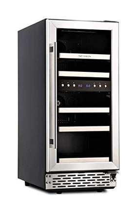 Phiestina 15 Inch Dual Zone Wine Cooler Refrigerator - 28 Bottle Built-in or Free-standing Frost Free Compressor Wine Refrigerator for White and Red Wines with Digital Memory Temperature Control