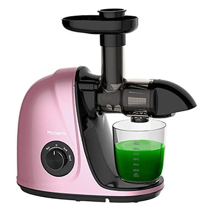 Juicer Machines, Picberm Slow Masticating Juicer Extractor with Quiet Motor Easy to Clean, BPA-Free Anti-clogging Cold Press Juicer with Brush, Recipes for Fruits and Vegetables - Rose Gold