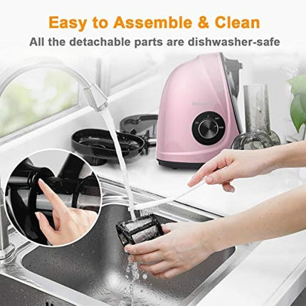 Juicer Machines, Picberm Slow Masticating Juicer Extractor with Quiet Motor Easy to Clean, BPA-Free Anti-clogging Cold Press Juicer with Brush, Recipes for Fruits and Vegetables - Rose Gold