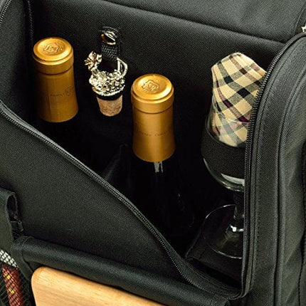 Picnic at Ascot - Wine Carrier Deluxe with Glass Wine Glasses and Accessories for Two, Black/Plaid