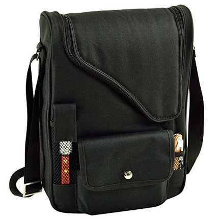 Picnic at Ascot - Wine Carrier Deluxe with Glass Wine Glasses and Accessories for Two, Black/Plaid