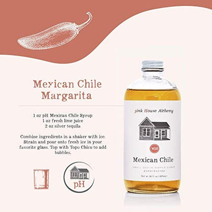 PINK HOUSE ALCHEMY Mexican Chile Simple Syrup 16 OZ Bottle - Coffee, Cocktail, Mocktail and Non Alcoholic Drinks, All-Natural, Non-GMO (MC 1)