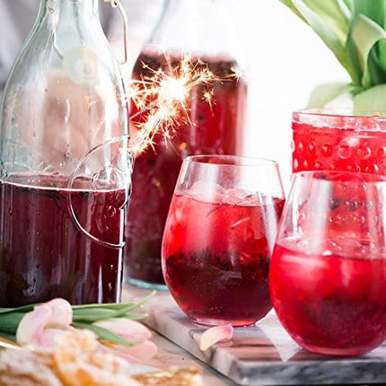 Poolside Unbreakable Stemless Plastic Wine Glasses ~ Elegant Durable Reusable Glassware ~ Sophisticated Design ~ Shatterproof Dishwasher Safe Indoor / Outdoor Barware ~ 100% Tritan ~ Set of 4 ~ 16 oz
