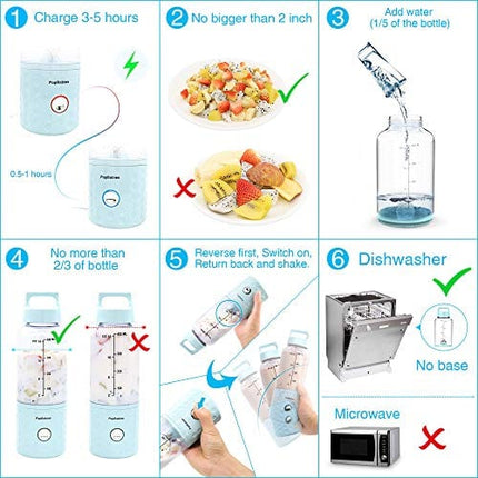 Portable Blender, PopBabies Personal Blender, Smoothie Blender for Shakes with USB rechargeable Blender Bottle Corolina Blue