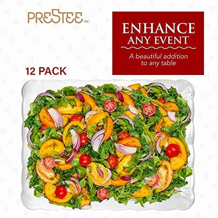 12 Plastic Serving Trays 9x13 Inches Rectangular Disposable Serving Trays and Platters for Parties | Clear Plastic Tray for Food | Trays for Serving Food | Party Platters and Trays (12-Pack)