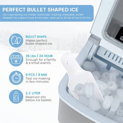 Prime Home Direct Stainless Steel Countertop Ice Maker Machine | Nugget Ice Maker | Portable Ice Maker | Self-Cleaning Ice Machine | Ice Cube Maker | Ice Makers Countertop for Home Kitchen Bar Party