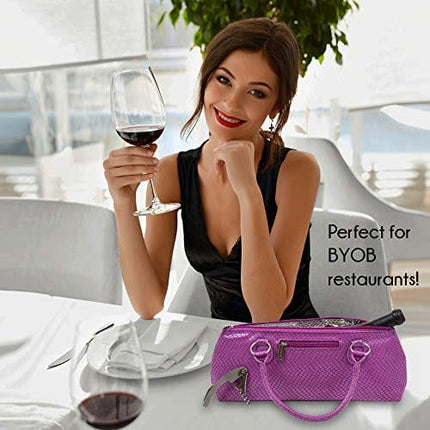 Wine Clutch Bag (Thermal Insulated) Trendy Women’s Carry Tote | Holds Red & White 750mL Bottles | Trendy Fashion | Incl. Portable Waiter-Style Corkscrew (Lavender Burmese)