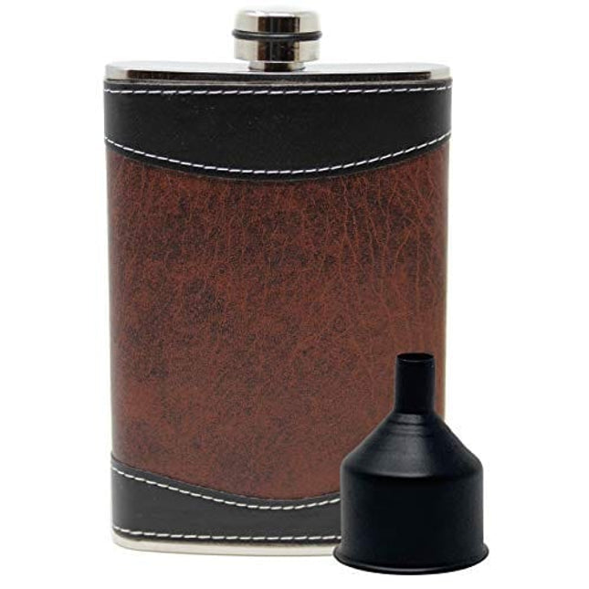 Flasks for liquor for Men, 8oz Heavy Duty Hip Flask with Funnel, Black and Brown, Gift boxed