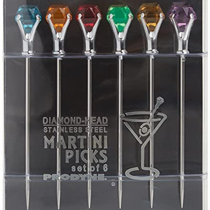 Prodyne DM-6-C Colorful Diamond-Head Martini Picks, Set of 6, Multicolor, 1oz