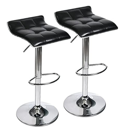 Set of 2 Barstool, Adjustable Swivel Gas Lift Bar Stools, PU Leather with Chrome Base, Black