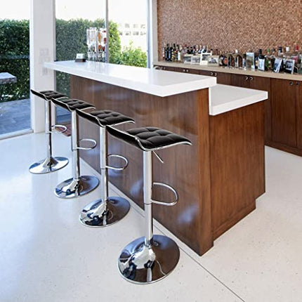 Set of 2 Barstool, Adjustable Swivel Gas Lift Bar Stools, PU Leather with Chrome Base, Black