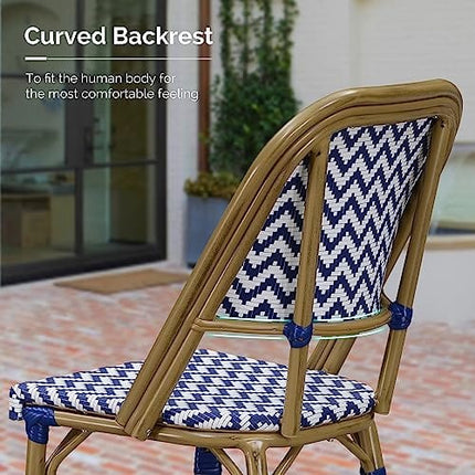 PURPLE LEAF French Bar Stool Set of 2 Outdoor Bar Patio Kitchen Counter Aluminum Frame Chair with Bamboo Print Finish Patio Bar Height Stool, Deep Blue