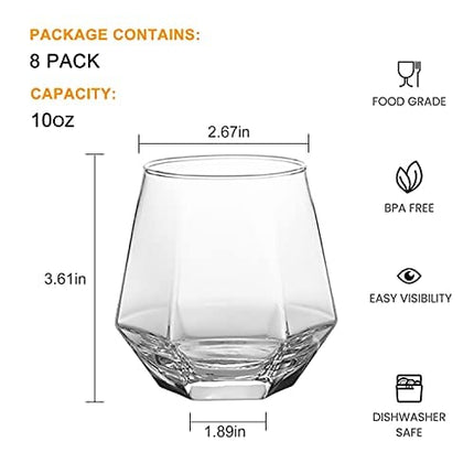 Wine Glass,Old Fashioned Cocktail Glass 10oz,Drinking Glass Cups For Beverages,Beer Glass Whisky Glass Vodka Cups Juice Cups Water Cups Liqueur Spirits Glasses Tequila Cups 8 pack