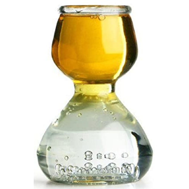 QUAFFER Double Bubble Layered Shot Glass Plus Recipe Card – Chaser Shot Glass Jigger for Smooth Shots – Fun Unique Split Shot Glasses Barware (1.25oz Top & 2.25oz Bottom, Set of 4)