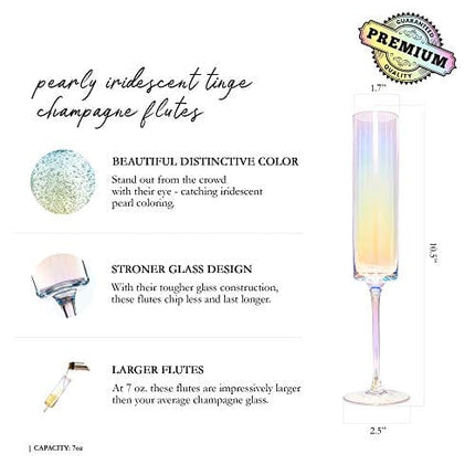 Champagne Flutes Set of 4 - Large Durable Pearly Iridescent Tinge Champagne Glasses - Crystal Champagne Flutes To Bring Celebrations and Special Occasions To Life - Champagne Flutes Glass