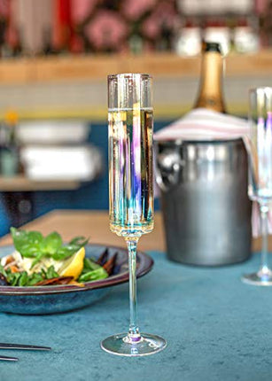 Champagne Flutes Set of 4 - Large Durable Pearly Iridescent Tinge Champagne Glasses - Crystal Champagne Flutes To Bring Celebrations and Special Occasions To Life - Champagne Flutes Glass
