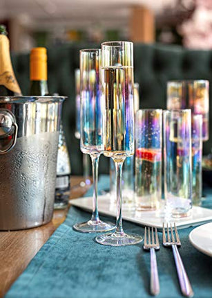 Champagne Flutes Set of 4 - Large Durable Pearly Iridescent Tinge Champagne Glasses - Crystal Champagne Flutes To Bring Celebrations and Special Occasions To Life - Champagne Flutes Glass