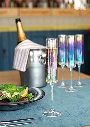 Champagne Flutes Set of 4 - Large Durable Pearly Iridescent Tinge Champagne Glasses - Crystal Champagne Flutes To Bring Celebrations and Special Occasions To Life - Champagne Flutes Glass