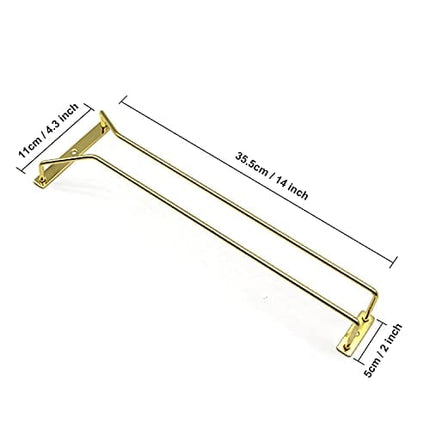 RedDreamer 14-Inch Gold Wine Glass Rack, Under Cabinet Wine Glass Holder Stainless Steel Stemware Rack - Hanging Stemware Holder for Cabinet Kitchen Bar, Set of 2