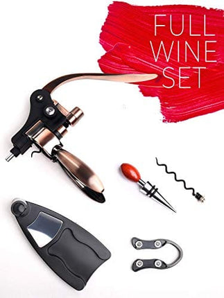 Wine Corkscrew Opener Rabitt - Style Set Bottle Opener Wine Opener Wine Accessories RedNoel Opener Wine Corkscrew Opener Lever Cork Wine Kit: With Foil Cutter,Wine Stopper And Extra Spiral (Bronze)